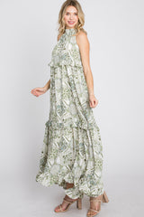 Green Floral Paisley Print Tiered Maxi Dress