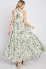 Green Floral Paisley Print Tiered Maxi Dress