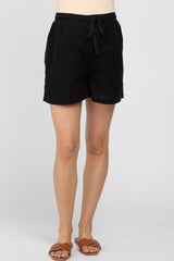 Black Drawstring Waist Maternity Shorts