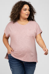 Mauve Heathered Front Pocket Maternity Plus Top