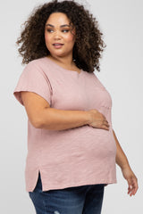 Mauve Heathered Front Pocket Maternity Plus Top