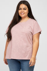 Mauve Heathered Front Pocket Maternity Plus Top