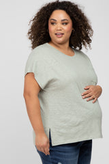 Light Green Heathered Front Pocket Maternity Plus Top