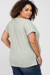 Light Green Heathered Front Pocket Maternity Plus Top