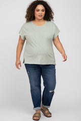 Light Green Heathered Front Pocket Maternity Plus Top