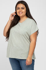 Light Green Heathered Front Pocket Maternity Plus Top