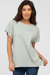 Light Green Heathered Front Pocket Maternity Top