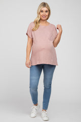 Mauve Heathered Front Pocket Maternity Top