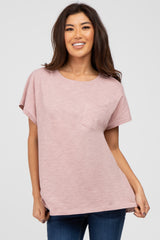 Mauve Heathered Front Pocket Maternity Top