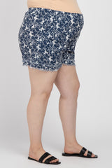 Navy Floral Raw Hem Plus Maternity Shorts