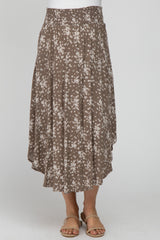 Mocha Floral Round Hem Maternity Midi Skirt