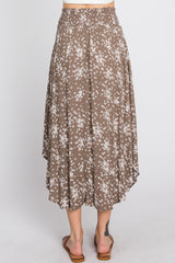 Mocha Floral Round Hem Midi Skirt