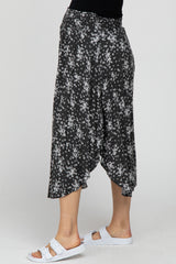 Black Floral Round Hem Maternity Midi Skirt