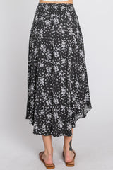 Black Floral Round Hem Midi Skirt