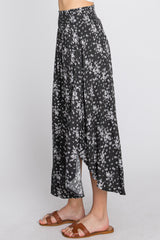 Black Floral Round Hem Midi Skirt