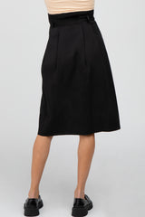 Black Button-Down Waist Tie Maternity Midi Skirt