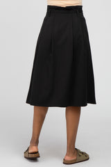 Black Button-Down Waist Tie Midi Skirt