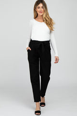 Black Paper Bag Waist Cropped Maternity Pants