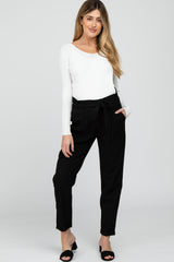 Black Paper Bag Waist Cropped Maternity Pants