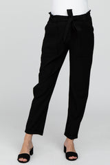 Black Paper Bag Waist Cropped Maternity Pants