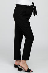 Black Paper Bag Waist Cropped Maternity Pants