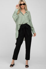 Black Paper Bag Waist Cropped Maternity Pants