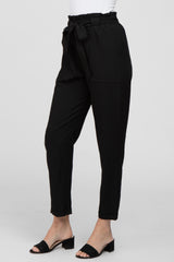 Black Paper Bag Waist Cropped Pants