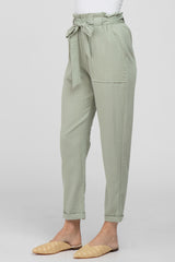 Light Olive Paper Bag Waist Cropped Pants