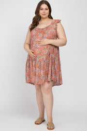 Rust Ditsy Floral Flutter Sleeve Maternity Plus Dress