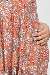 Rust Ditsy Floral Flutter Sleeve Maternity Plus Dress