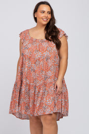 Rust Ditsy Floral Flutter Sleeve Plus Dress