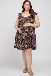 Black Ditsy Floral Flutter Sleeve Maternity Plus Dress