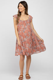 Rust Ditsy Floral Flutter Sleeve Maternity Dress