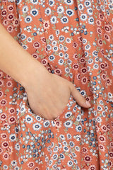 Rust Ditsy Floral Flutter Sleeve Maternity Dress