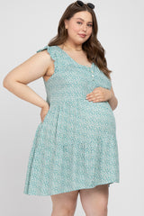 Mint Green Floral Button Front Tiered Maternity Plus Dress