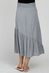 Light Blue Linen Ruffle Hem Side Slit Maternity Midi Skirt