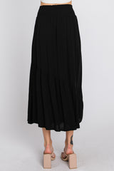 Black Linen Ruffle Hem Side Slit Midi Skirt