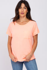 Neon Coral Maternity Pocket Tee