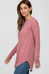 Light Pink Long Sleeve Ribbed Top