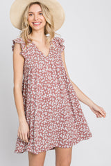 Mauve Floral Ruffle Sleeve Dress