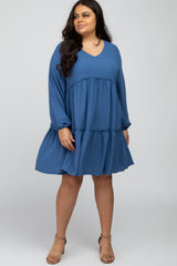 Blue Ruffle Tiered Plus Size Dress