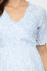 Light Blue Floral Ruffle Hi-Low Hem Maternity Dress