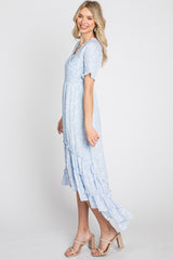 Light Blue Floral Ruffle Hi-Low Hem Dress