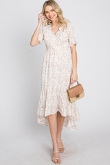 Ivory Floral Ruffle Hi-Low Hem Maternity Dress