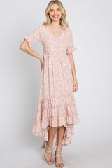 Mauve Floral Ruffle Hi-Low Hem Dress