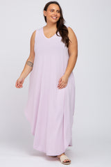 Lavender V-Neck Basic Maternity Plus Maxi Dress