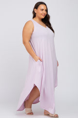 Lavender V-Neck Basic Plus Maxi Dress