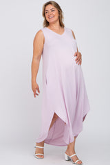 Lavender V-Neck Basic Maternity Plus Maxi Dress