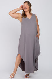 Grey V-Neck Basic Maternity Plus Maxi Dress