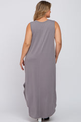 Grey V-Neck Basic Maternity Plus Maxi Dress